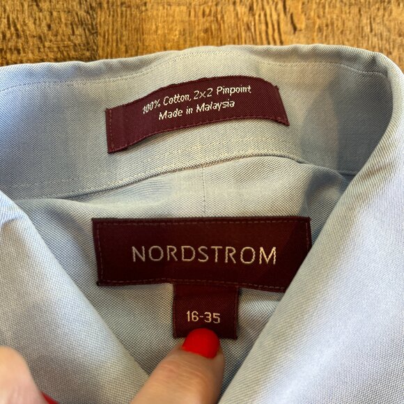 Nordstrom Blue Dress Shirt Size 16/35 Cotton Button Down Collar Work Office - Picture 5 of 7